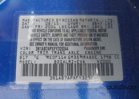 2015 Nissan Sentra Sr z USA, uszkodzony, nr VIN 3N1AB7APXFY329244